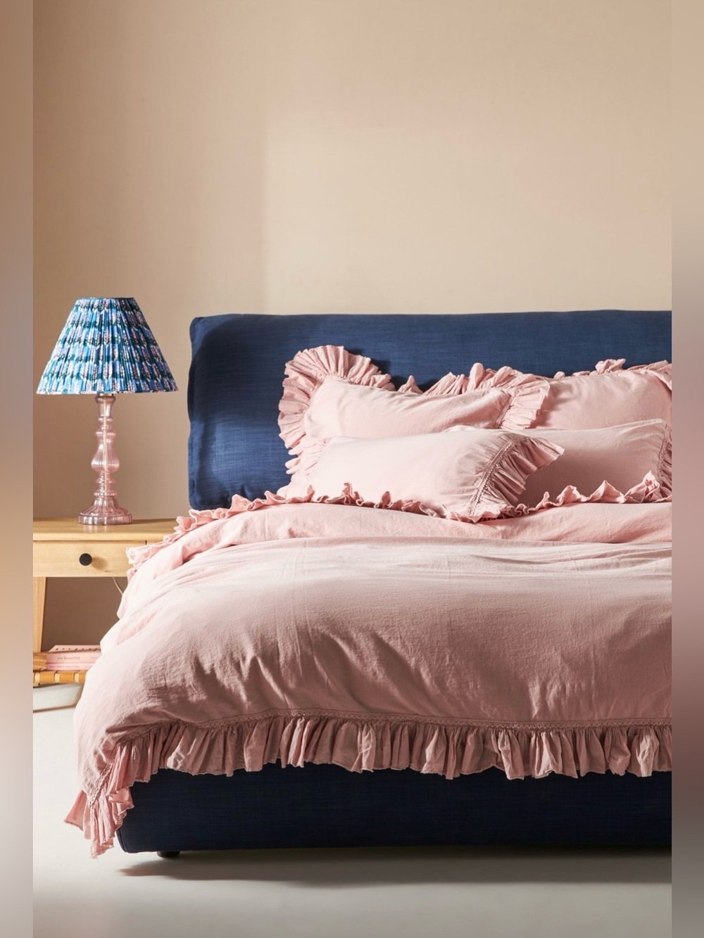 Anthropologie Organic Cotton Spa Sateen Ruffled Duvet Cover, Blush, Queen